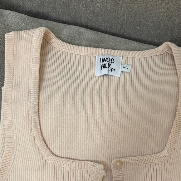 Princess Polly Beige Ribbed Button-Up Crop Top - Picture 3 of 3